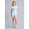 Defacto E6241A8BE773 Mavi %100 Pamuk Pijama Takımı Dinozor Baskılı Uzun Kollu Üst Beli Lastikli Uzun Alt Erkek Bebek
