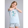 Defacto E6241A8BE773 Mavi %100 Pamuk Pijama Takımı Dinozor Baskılı Uzun Kollu Üst Beli Lastikli Uzun Alt Erkek Bebek