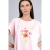 Defacto H8360AXPN344 Pembe Bisiklet Yaka Çiçekli Kısa Kollu Açık Pembe Tişört