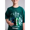 Defacto H8262A8GN516 Yeşil Minecraft Lisanslı Oversıze 3D Baskılı Bisiklet Yaka Kısa Kollu Yeşil Tişört Erkek Çocuk