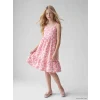 LCW Kids Pembe Kare Yaka Çiçekli Kız Çocuk Poplin Elbise