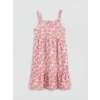 LCW Kids Pembe Kare Yaka Çiçekli Kız Çocuk Poplin Elbise