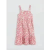 LCW Kids Pembe Kare Yaka Çiçekli Kız Çocuk Poplin Elbise
