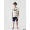 LCW Kids Beyaz Stumble Guys Baskılı Erkek Çocuk Şortlu Pijama Takımı