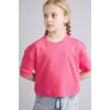 Defacto H7237A8PN201 Pembe %100 Pamuk Bisiklet Yaka Kısa Kollu Basic Tişört Kız Çocuk