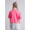 Defacto H7237A8PN201 Pembe %100 Pamuk Bisiklet Yaka Kısa Kollu Basic Tişört Kız Çocuk