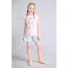 Defacto H8491A8PN645 Pembe %100 Pamuk Dısney Lılo & Stıtch Relax Fıt Şort Tişört 2li Pijama Takımı Kız Çocuk