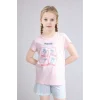 Defacto H8491A8PN645 Pembe %100 Pamuk Dısney Lılo & Stıtch Relax Fıt Şort Tişört 2li Pijama Takımı Kız Çocuk