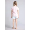 Defacto H8491A8PN645 Pembe %100 Pamuk Dısney Lılo & Stıtch Relax Fıt Şort Tişört 2li Pijama Takımı Kız Çocuk