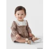 LCW baby Kahverengi Bebe Yaka Çiçekli Kız Bebek Gabardin Elbise