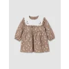 LCW baby Kahverengi Bebe Yaka Çiçekli Kız Bebek Gabardin Elbise