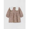 LCW baby Kahverengi Bebe Yaka Çiçekli Kız Bebek Gabardin Elbise