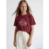 LCW Kids Bordo Bisiklet Yaka Baskılı Kız Çocuk Tişört