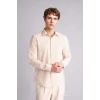 Defacto G7410AXER235 Ekru Modern Fıt Çizgili Twill Uzun Kollu Gömlek
