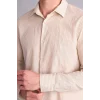 Defacto G7410AXER235 Ekru Modern Fıt Çizgili Twill Uzun Kollu Gömlek