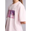 Defacto H7335A8PN289 Pembe %100 Pamuk Kpop - Demon Hunters Oversıze Bisiklet Yaka Kısa Kollu Tişört Kız Çocuk