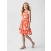LCW Kids Turuncu Halter Yaka Çiçekli Kız Çocuk Elbise
