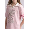 Defacto H7251A8PN74 Pembe V Yaka Baskılı Kısa Kollu Açık Pembe Tişört Kız Çocuk