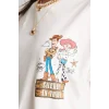 Defacto H6819AXER103 Ekru Toy Story Lisanslı Oversıze Bisiklet Yaka Sırt Baskılı Ribana Kısa Kollu Ecru Tişört