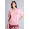 Defacto H6783AXPN436 Pembe Regular Fıt Kısa Kollu Sırt Baskılı Çizgili 2li Pembe Takım