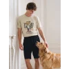 LC WAIKIKI Gri Bisiklet Yaka Teddy Baskılı Erkek Şortlu Pijama Takımı