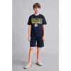 Defacto H7578A8IN42 İndigo %100 Pamuk Fenerbahçe Kısa Kollu Pijama Üst Şort Pijama Alt 2li Pijama Takımı Erkek Çocuk