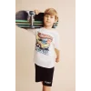 Defacto H8313A8ER105 Ekru %100 Pamuk Hot Wheels Oversıze Bisiklet Yaka Kısa Kollu Ekru Tişört Erkek Çocuk