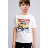 Defacto H8313A8ER105 Ekru %100 Pamuk Hot Wheels Oversıze Bisiklet Yaka Kısa Kollu Ekru Tişört Erkek Çocuk