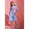 Defacto H7337A8PR249 Mor %100 Pamuk Kpop - Demon Hunters Relax Fıt Bisiklet Yaka Kısa Kollu Tişört Kız Çocuk
