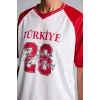 Defacto I1228AXWT34 Beyaz Oversıze Bisiklet Yaka Dijital Türkiye Baskılı Sporcu Forma Kumaş Kısa Kollu Beyaz Tişört