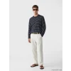 LCW Vision Lacivert Bisiklet Yaka Çizgili Erkek Sweatshirt