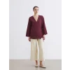LCW Modest Bej Beli Lastikli Geniş Paça Kadın Pantolon