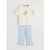 LCW DREAM Ekru Bisiklet Yaka Desenli Kadın Pijama Takım