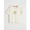 LCW DREAM Ekru Bisiklet Yaka Desenli Kadın Pijama Takım