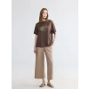LCW Modest Bej Beli Lastikli Geniş Paça Kadın Pantolon
