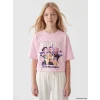 LCW Kids Pembe Bisiklet Yaka Huntrix Baskılı Kız Çocuk Tişört