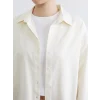 XSIDE Sarı Çizgili Oversize Poplin Kadın Gömlek