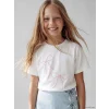 LCW Kids Beyaz Bisiklet Yaka Fiyonk Nakışlı Kız Çocuk Tişört