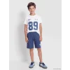 LCW Kids Beyaz Bisiklet Yaka Erkek Çocuk Şortlu Pijama Takımı