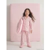 LCW Kids Pembe Gömlek Yaka Kalp Baskılı Kız Çocuk Pijama Takım