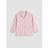 LCW Kids Pembe Gömlek Yaka Kalp Baskılı Kız Çocuk Pijama Takım