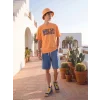 LCW Kids İndigo Beli Lastikli Çizgili Erkek Çocuk Jean Şort