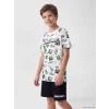 LCW Kids Ekru Minecraft Baskılı Erkek Çocuk Şortlu Pijama Takımı