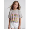 LCW Kids Gri Bisiklet Yaka Minions Baskılı Kız Çocuk Tişört