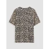 LCW EVERYDAY Kahverengi Leopar Desenli Kadın Tişört