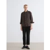 LCW Vision Kahverengi Regular Fit Çizgili Erkek Müslin Gömlek