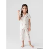 LCW Kids Ekru Gömlek Yaka Kız Çocuk Kaprili Pijama Takımı