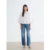 LCW Vision Bej Çizgili Oversize Poplin Kadın Gömlek