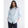 LCW Modest Mavi Çizgili Keten Karışımlı Kadın Gömlek