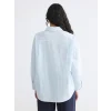 LCW Modest Mavi Çizgili Keten Karışımlı Kadın Gömlek